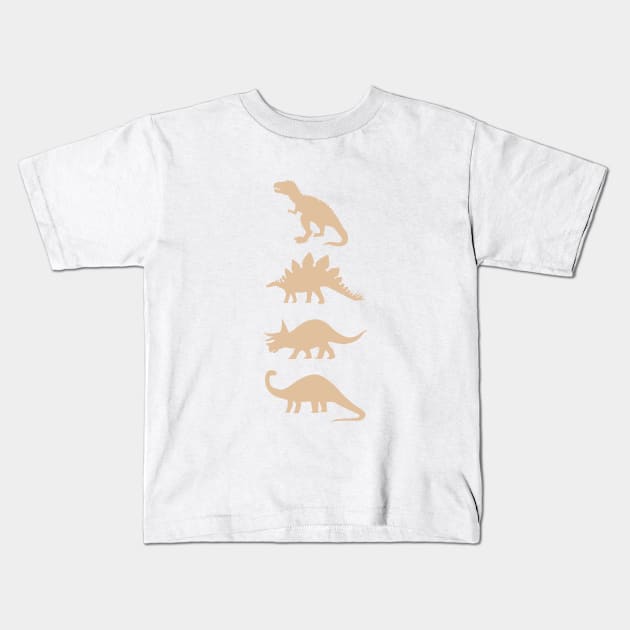 Minimalist Dinosaur in Bronze Kids T-Shirt by latheandquill